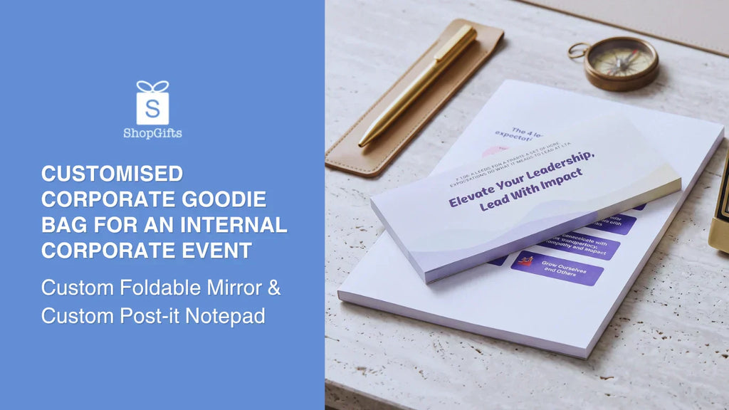 Customised Corporate Goodie Bag with Foldable Mirror & Custom Post-it Notepad for an Internal Corporate Event