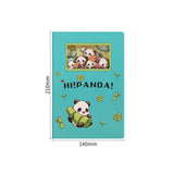 Notebook with panda design and dimensions on a white background