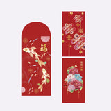 Red envelopes with Chinese New Year designs on a white background