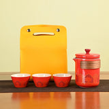 Customizable tea set in vibrant yellow synthetic material bag