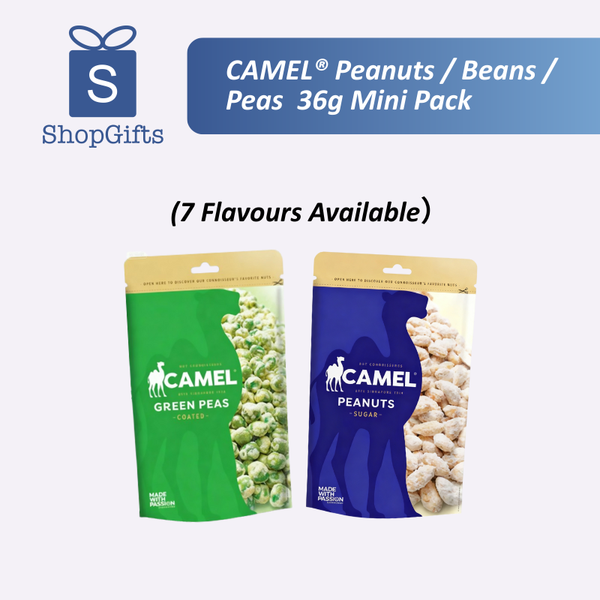 Two Camel brand packages, one green and one blue, on a white background with ShopGifts branding.