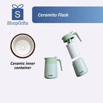 Ceramito Flask with ceramic inner container on a light blue background, featuring ShopGifts logo.