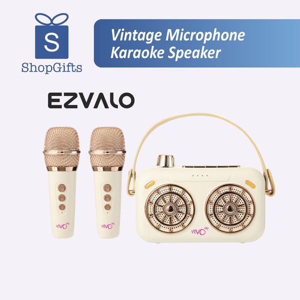 Vintage-style karaoke microphone speaker with classic grille design