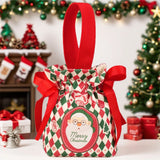 Decorative Christmas gift bag with Santa Claus design in a festive setting.