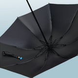 Black umbrella on a light blue background