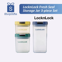 LocknLock Fresh Seal Storage Jar 3-piece Set with ShopGifts logo on a white background