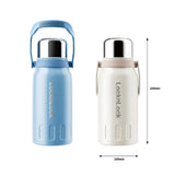 Two LocknLock water bottles, one blue and one white, with dimensions indicated on a white background.