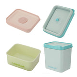 Set of four LocknLock containers with different colored lids on a white background