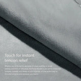 Gray fleece blanket with text about instant tension relief