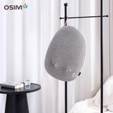 Gray speaker on a stand with a white curtain background, featuring the Osim logo.