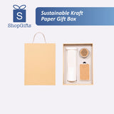 Sustainable kraft paper gift box with a product inside on a white background, featuring the ShopGifts logo.
