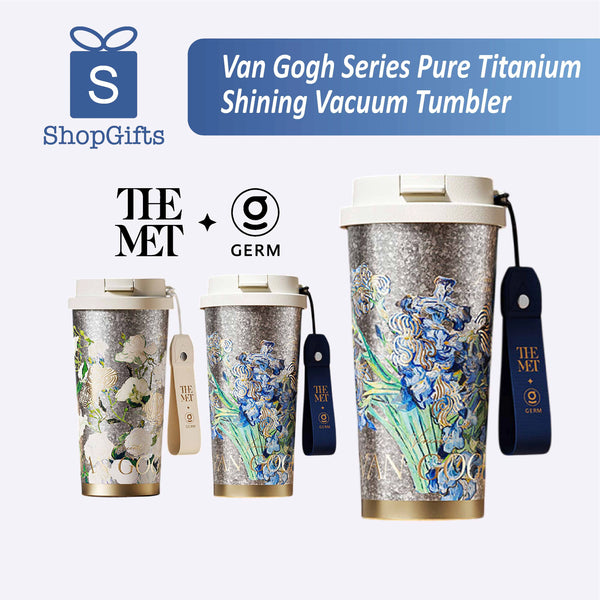 Luxurious pure titanium tumbler with Van Gogh artwork by GERM x THE MET, perfect for premium corporate gifts.