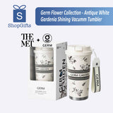 Elegant vacuum tumbler with white gardenia floral design from Germ Flower Collection, perfect for thoughtful corporate gifts.