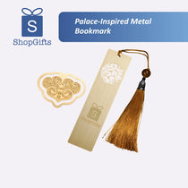 Palace-Inspired Metal Bookmark with decorative tassel featuring ShopGifts logo.