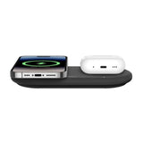 Sleek Black BoostCharge Pro 2-in-1 Magnetic Charging Pad with smartphone and earbuds charging simultaneously_ Customised Corporate Gifts