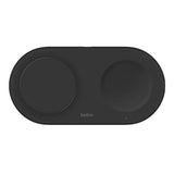 Sleek Black BoostCharge Pro 2-in-1 Magnetic Charging Pad with smartphone and earbuds charging simultaneously_ Customised Corporate Gifts