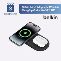 Sleek Black BoostCharge Pro 2-in-1 Magnetic Charging Pad with smartphone and earbuds charging simultaneously_ Customised Corporate Gifts