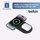 Sleek Black BoostCharge Pro 2-in-1 Magnetic Charging Pad with smartphone and earbuds charging simultaneously_ Customised Corporate Gifts