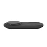 Sleek Black BoostCharge Pro 2-in-1 Magnetic Charging Pad with smartphone and earbuds charging simultaneously_ Customised Corporate Gifts