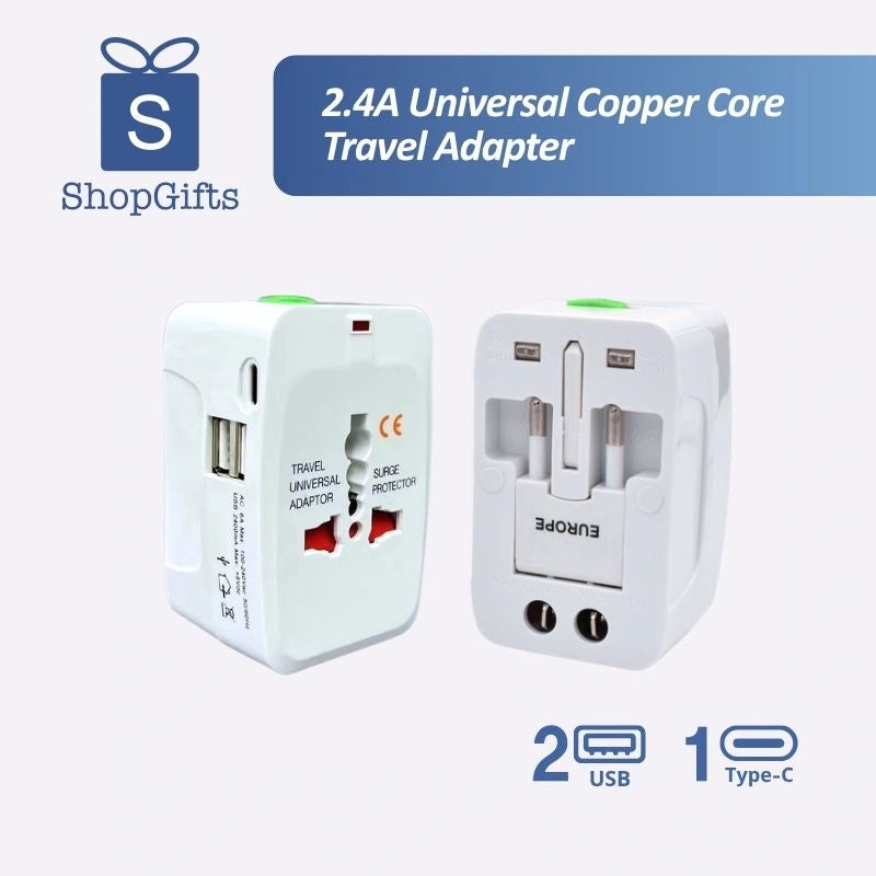 Universal Travel Adapter | Dual USB & Type-C | Global Plug _ Corporate gifts singapore