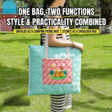 Turquoise and pink quilted 2-in-1 picnic mat bag folded_ corporate gift_customised gift singapore