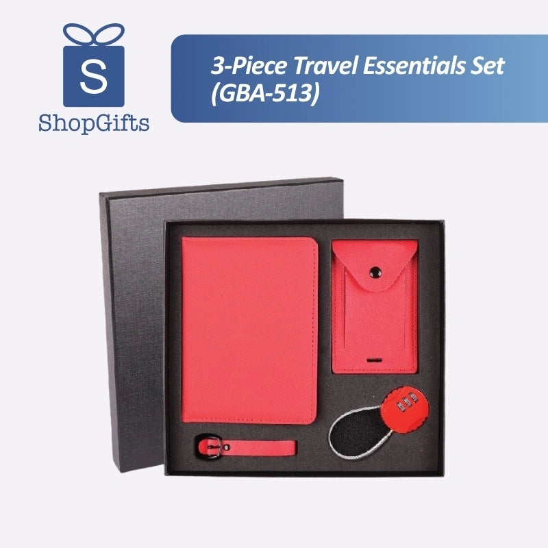 Elite 3-Piece Executive Travel Gift Set in Red with Passport Holder, Luggage Tag, and Combination Lock_custom corporate gift