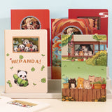 Set of colorful books with cartoon illustrations on a light blue background