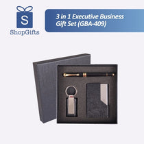 Signature Executive 3-Piece Business Set featuring black metal pen and leather card holder in a gift box_ Customised Corporate Gifts Singpaore