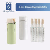 Sage green and white Modular 4-in-1 Rotating Travel Dispenser with four refillable 40ml liquid bottles _ corporate gift