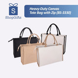 42cm Heavy-Duty Canvas Tote Bag (BS-3330) in natural canvas with contrasting handles for corporate events_customised canvas bag