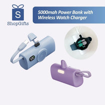 Matte 5000mah Power Bank with Wireless Watch Charger  with digital display and built-in charging cable_ corporate gifts