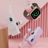 Matte 5000mah Power Bank with Wireless Watch Charger  with digital display and built-in charging cable_ corporate gifts