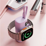 Matte 5000mah Power Bank with Wireless Watch Charger  with digital display and built-in charging cable_ corporate gifts