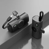 Matte black 5000mah Power Bank with Wireless Watch Charger  with digital display and built-in charging cable_ corporate gifts