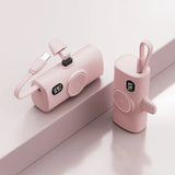 Matte pink 5000mah Power Bank with Wireless Watch Charger  with digital display and built-in charging cable_ corporate gifts