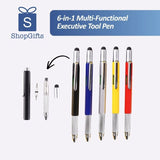 Blue Precision 6-in-1 Multi-Tool Executive Pen with silver textured grip and integrated level on white background_corporate door gift
