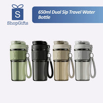  650ml Dual-Sip Aesthetic Travel Bottle in matte olive green with woven carry strap_Water Bottle Singapore