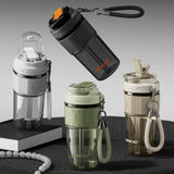  650ml Dual-Sip Aesthetic Travel Bottle in matte olive green with woven carry strap_Water Bottle Singapore