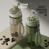  650ml Dual-Sip Aesthetic Travel Bottle in matte olive green with woven carry strap_Water Bottle Singapore