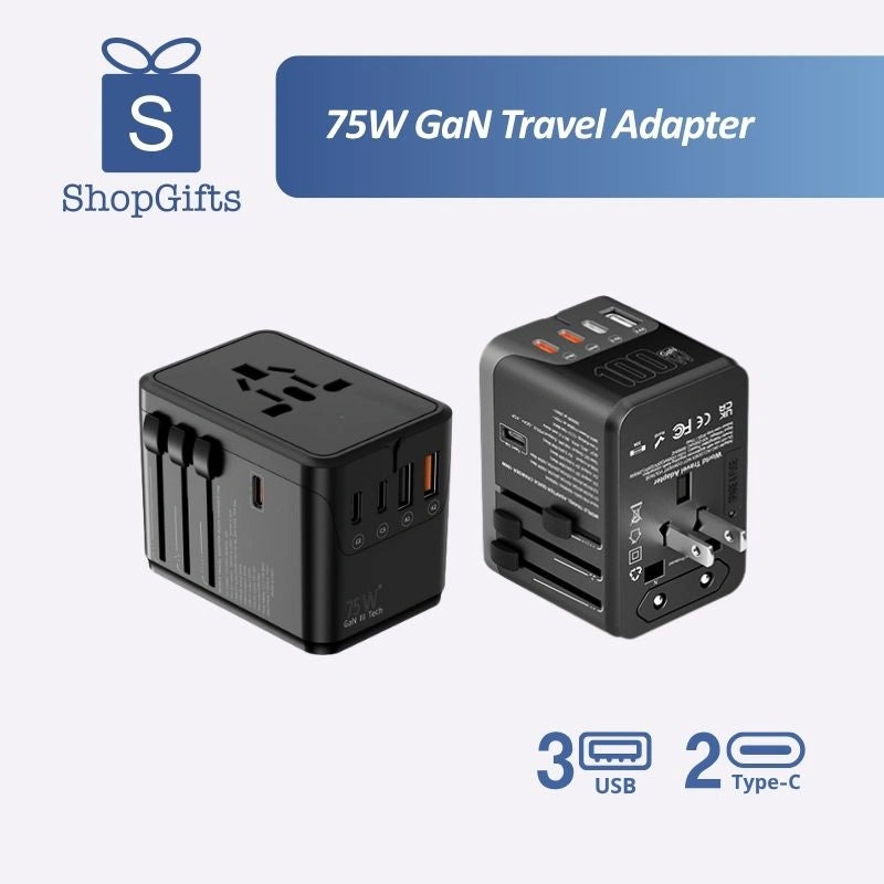 75W GaN Universal Travel Adapter | Fast Multi-Port Charger _ Corporate Gifts supplier Singapore