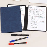 A5 Reusable Executive Whiteboard Notebook in navy blue vegan leather with erasable pages and cleaning cloth. Corporate Gift shop