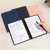 A5 Reusable Executive Whiteboard Notebook in navy blue vegan leather with erasable pages and cleaning cloth. Corporate Gift shop