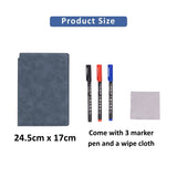 A5 Reusable Executive Whiteboard Notebook in navy blue vegan leather with erasable pages and cleaning cloth. Corporate Gift shop