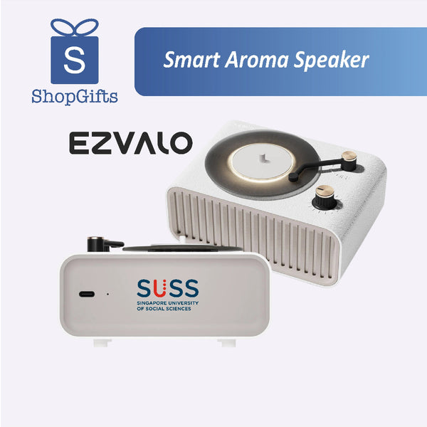 EZVALO Smart Aroma Speaker with sleek modern design on desk