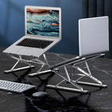 Space Grey Dual-Tier Aluminum Laptop Stand with Foldable Design and Silicone Grips_customised gifts singapore