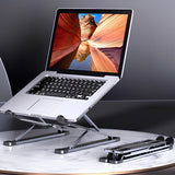 Space Grey Dual-Tier Aluminum Laptop Stand with Foldable Design and Silicone Grips_customised gifts singapore