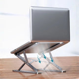 Space Grey Dual-Tier Aluminum Laptop Stand with Foldable Design and Silicone Grips_customised gifts singapore