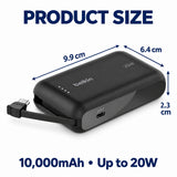 Belkin 10000mAh USB-C Power Bank (BPB021fqBK) in black with integrated cable for everyday travel_Customised Power Bank