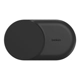 Belkin 2-in-1 Foldable Qi2 Magnetic Charger in black with iPhone and Aipods charging simultaneously. Premium Corporate Gift