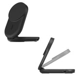 Belkin 2-in-1 Foldable Qi2 Magnetic Charger in black with iPhone and Aipods charging simultaneously. Premium Corporate Gift